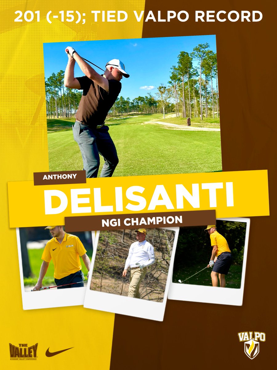 🏆🏆🏆 NGI CHAMPION 🏆🏆🏆 Anthony Delisanti of @ValpoMG matches a program record for 54-hole score in relation to par and wins the 2024 National Golf Invitational! He closed the tournament with a 68 (-4) on Sunday to win the tournament by one stroke. #GoValpo