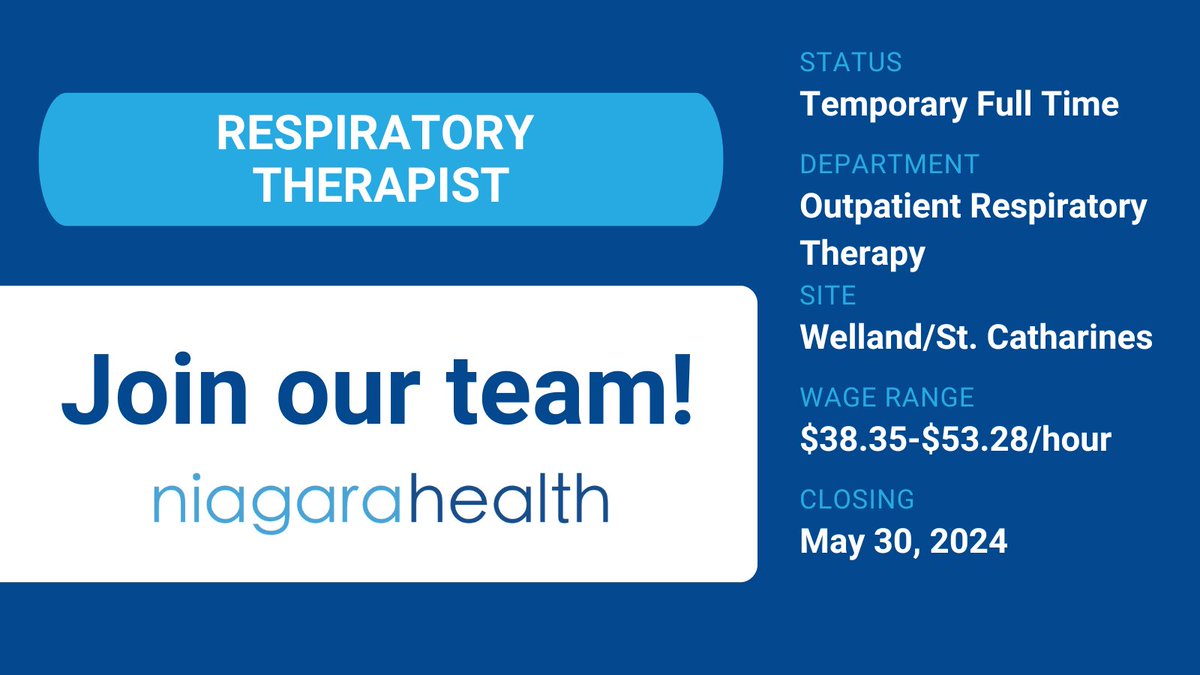 🔍 Seeking passionate Respiratory Therapists to join the #NiagaraHealth team! If you’re committed to delivering top-notch respiratory care and want to work with a dynamic team, we want to hear from you. Apply today: careers.niagarahealth.on.ca/erecruit/Vacan… #NowHiring #NHCareers