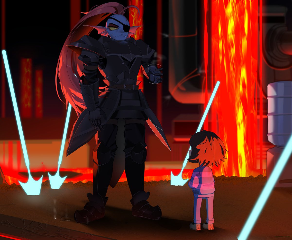 IvolIsa_'s tweet image. Undyne and Frisk from undertale🔥🥤