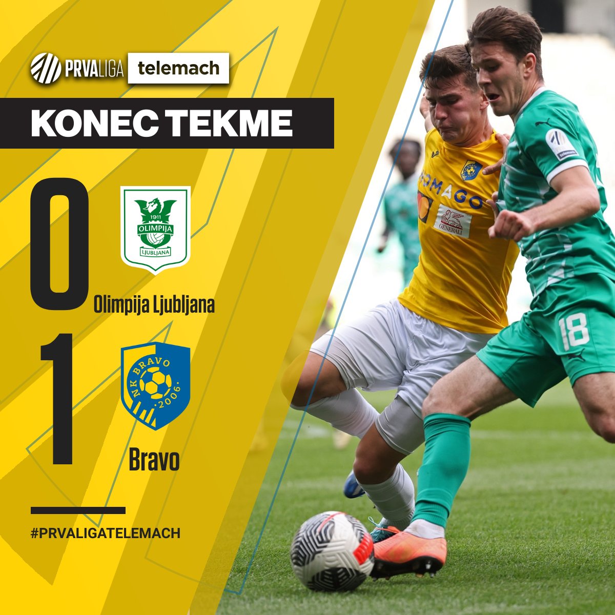 PrvaLigaSi's tweet photo. @nkolimpija @NKBravo Mestni derbi je po zadetku Martina Pečarja pripadel @NKBravo. Tri točke proti sosednji @nkolimpija v luči izida srečanja na Obali pomenijo, da bodo Šiškarji sezono sklenili na četrtem mestu. #OLIBRA #PrvaLigaTelemach https://t.co/AStNzXusAl