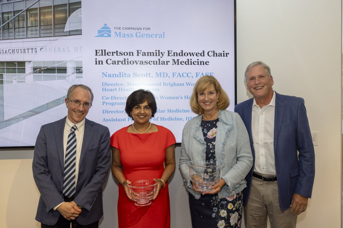 So proud of @NanditaScottMD and grateful to Pamela and Jamie Ellertson for endowing the Ellertson Family Endowed Chair in Cardiovascular Medicine! Nandita is a renowned pioneer in women's heart health and the highly deserving inaugural Chair @MGHMedicine @MGHHeartHealth @MGBHeart