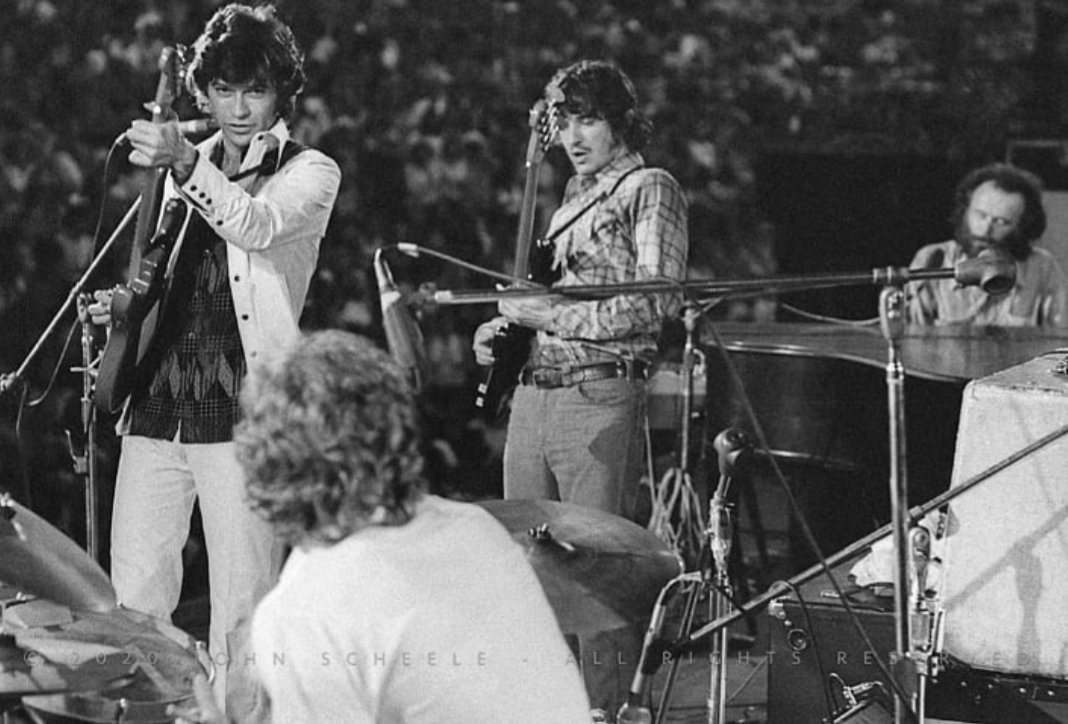 The Band performing at Oakland Stadium, 1974 🎶 Photo by John Scheele. #theband #levonhelm #robbierobertson #rickdanko #garthhudson