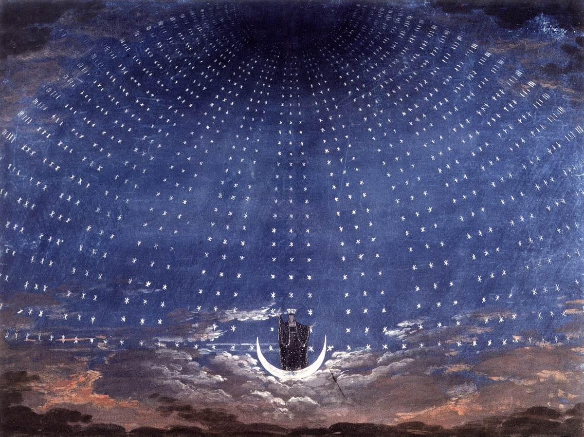 Moment Factory, content design for Phish at Sphere (4/21/24)

Karl Friedrich Schinkel, stage design for Mozart's The Magic Flute (1816)