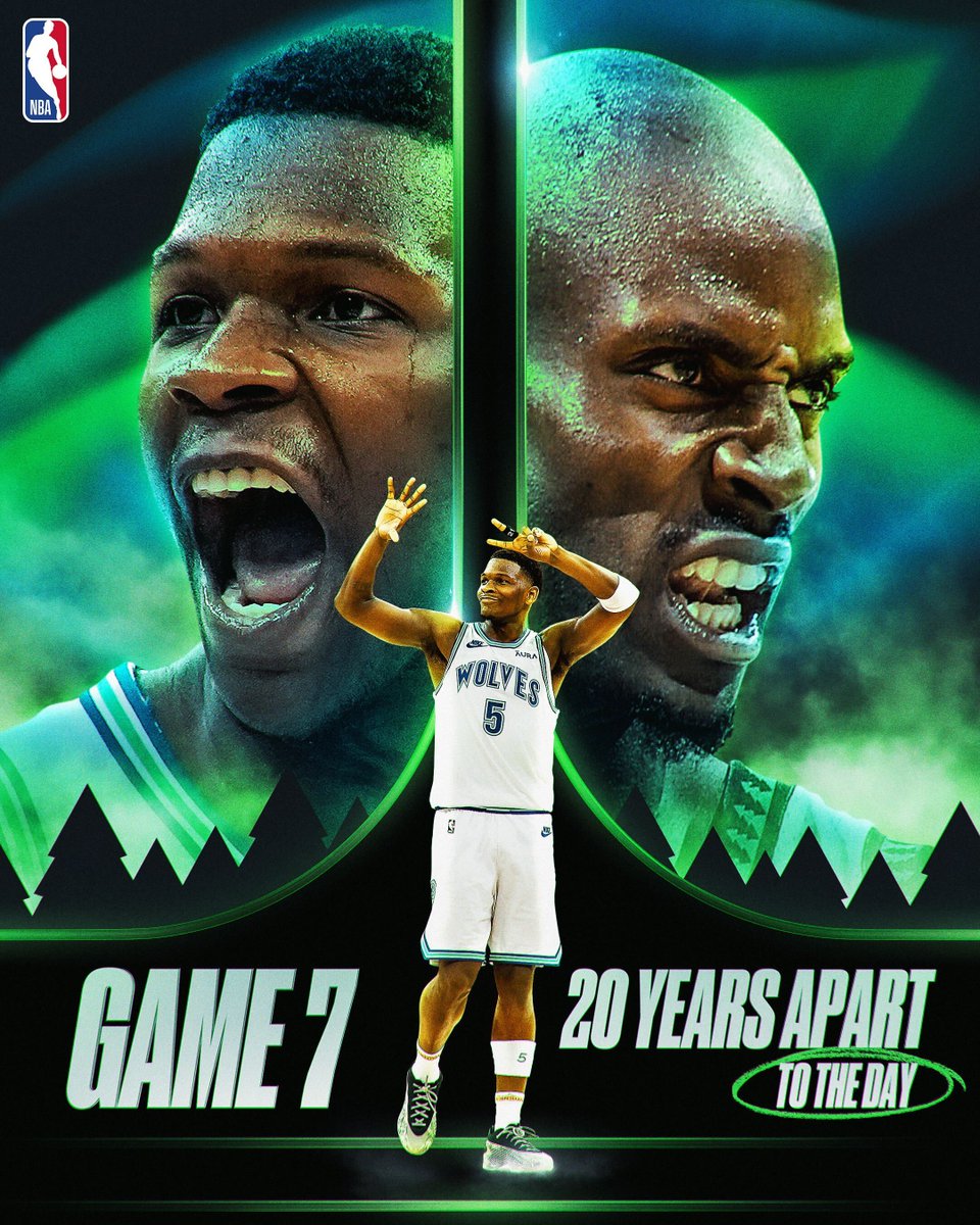 NBA's tweet image. 🐺 5/19/2004: First Timberwolves Game 7 in history
🐺 5/19/2024: Second Timberwolves Game 7 in history

20 years TO THE DAY since KG and company won their Game 7... Anthony Edwards and the @Timberwolves look to do the same.

MIN/DEN GAME 7 tips tonight at 8:00pm/et on TNT!