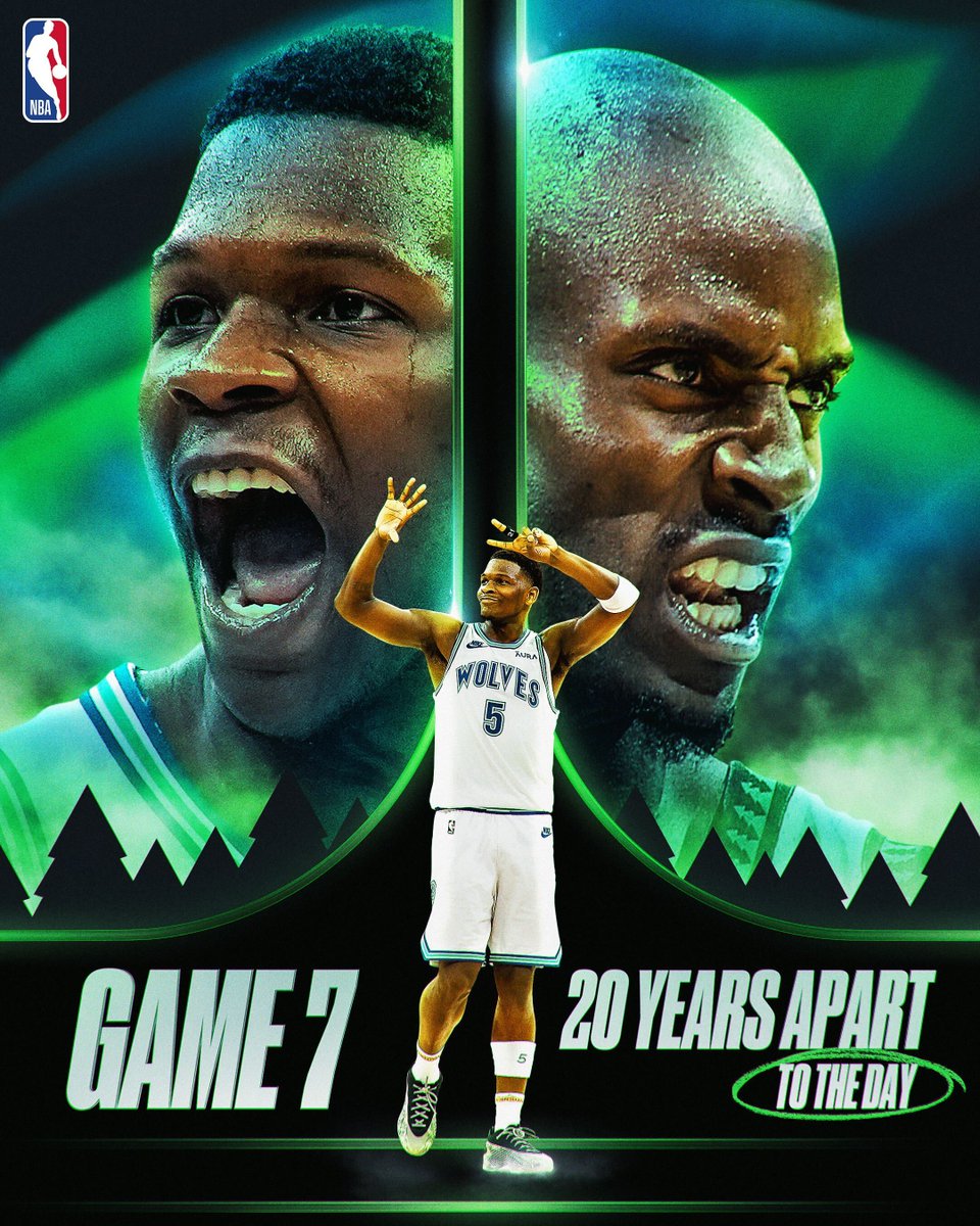 🐺 5/19/2004: First Timberwolves Game 7 in history 🐺 5/19/2024: Second Timberwolves Game 7 in history 20 years TO THE DAY since KG and company won their Game 7... Anthony Edwards and the @Timberwolves look to do the same. MIN/DEN GAME 7 tips tonight at 8:00pm/et on TNT!