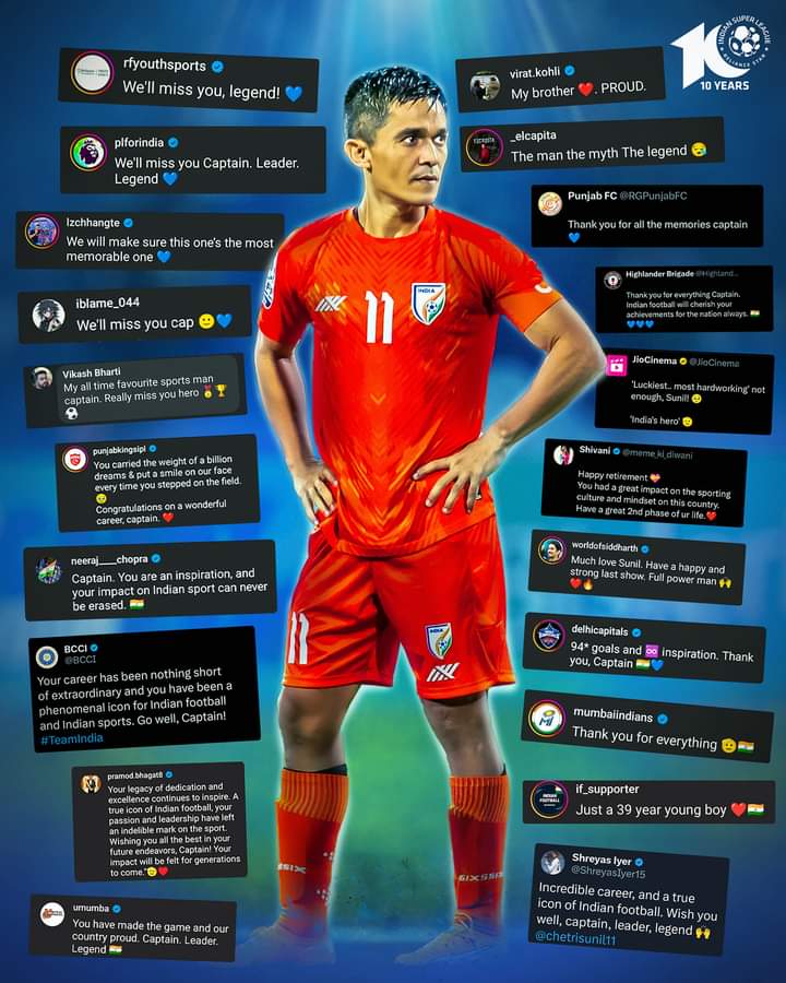 #sunilchhetri
 𝐀 𝐋𝐞𝐠𝐞𝐧𝐝 𝐍𝐞𝐯𝐞𝐫 𝐑𝐞𝐭𝐢𝐫𝐞𝐬, 𝐘𝐨𝐮𝐫 𝐥𝐞𝐠𝐚𝐜𝐲 𝐰𝐢𝐥𝐥 𝐟𝐨𝐫𝐞𝐯𝐞𝐫 𝐢𝐧𝐬𝐩𝐢𝐫𝐞 𝐠𝐞𝐧𝐞𝐫𝐚𝐭𝐢𝐨𝐧𝐬 𝐭𝐨 𝐜𝐨𝐦𝐞💫

𝗛𝗮𝗽𝗽𝘆 𝗿𝗲𝘁𝗶𝗿𝗲𝗺𝗲𝗻𝘁 𝗹𝗲𝗴𝗲𝗻𝗱, 𝗧𝗵𝗮𝗻𝗸 𝘆𝗼𝘂 𝗳𝗼𝗿 𝗲𝘃𝗲𝗿𝘆𝘁𝗵𝗶𝗻𝗴🇮🇳⚽️ 

#IndianFootball