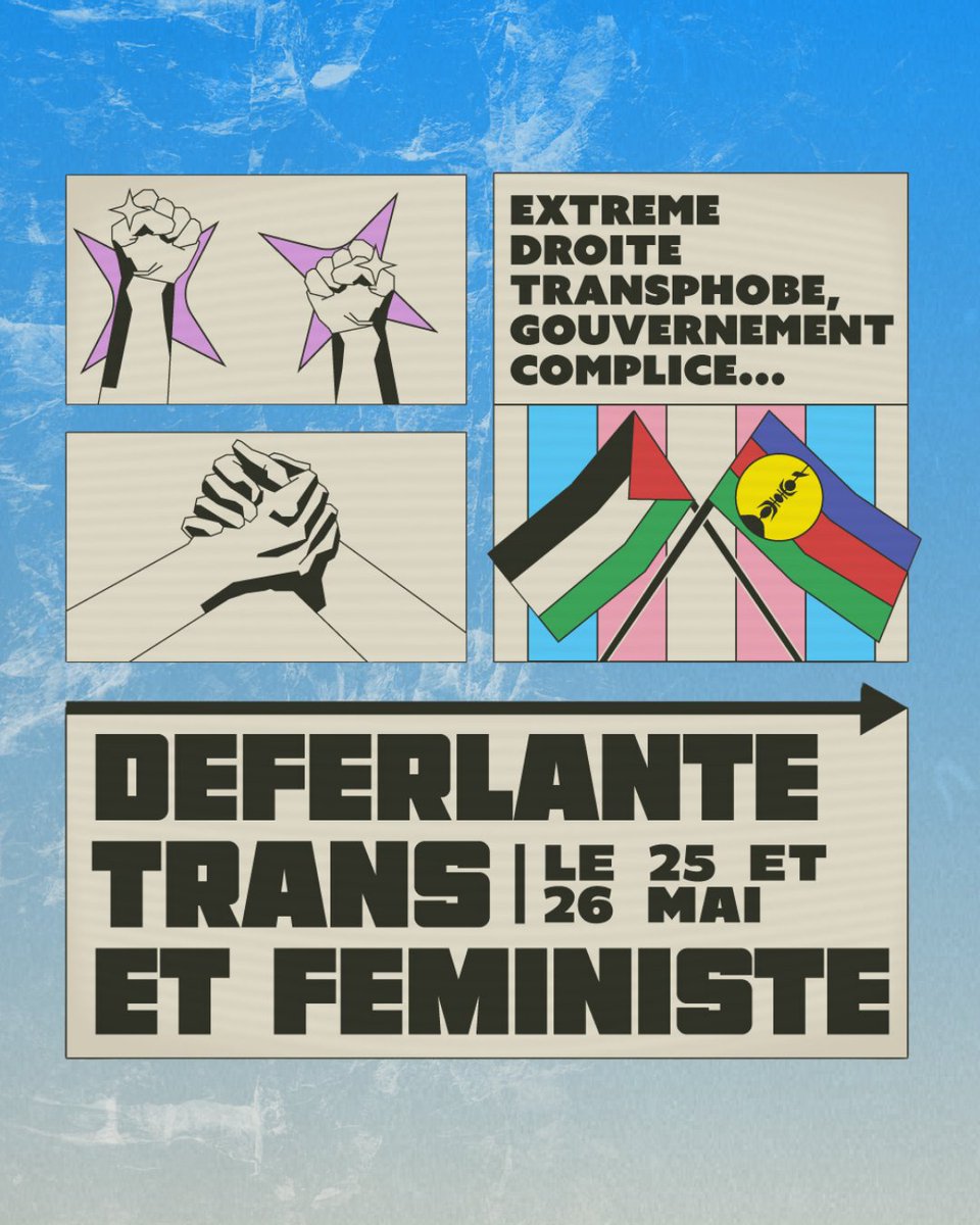 Extrême-droite transphobe, gouvernement complice : soyons une déferlante trans et féministe le 25 et 26 mai ! #RiposteTrans Un appel à manifester signé par plus de 350 collectifs, orgas, personnalités et militant-es. Ouvert aux signatures : blogs.mediapart.fr/organisations-…