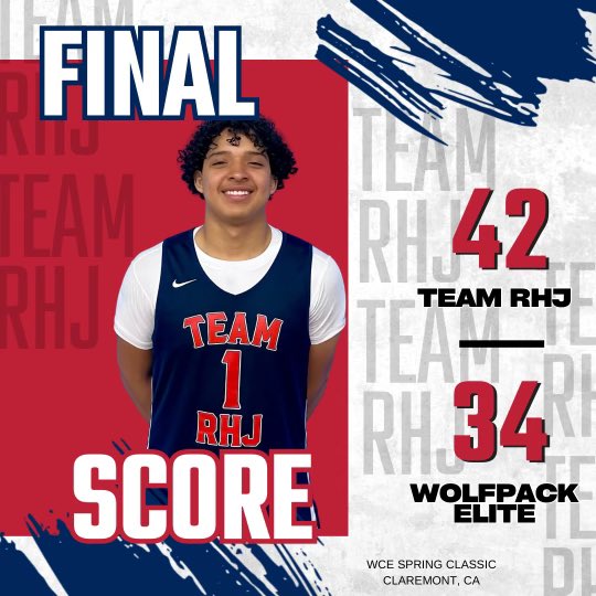 @CoachSmithPV and the guys pull out a tuff one over a tall, athletic and previously unbeaten Wolfpack Elite in the West Coast Elite @GrassrootsXL Circuit! Next game is 1PM @ Pomona College on court #2. @WCEBball @RyanSilver1 College Coaches tap in! Game live on 🎥@BallerTV