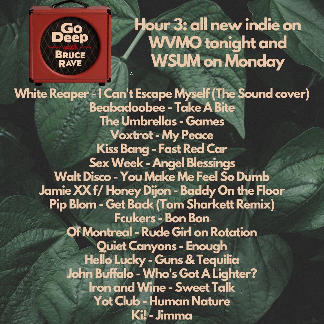 49 important new indie jams on my 3-hour shows: From 10p CT @WVMO987 tonight and Monday from 5a CT @WSUM FM. Both stations stream on their sites and on TuneIn. Here's what I'll spin!