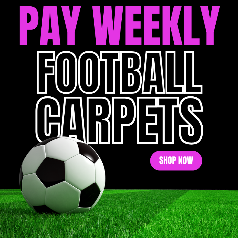 Bring the stadium home with Pay Weekly Flooring's football carpets! Whether you're a die-hard fan or just love the sporty vibe, dive into game day excitement every day! Don't miss out – kick off your room makeover now! ⚽️🏟️🎉 #FootballCarpets #GameDayReady #RoomMakeover