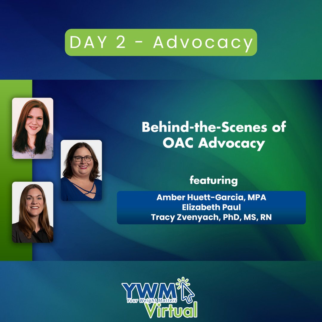 Behind-the-Scenes of OAC Advocacy 

Hear from OAC #PatientAdvocates Amber Huett-Garcia, MPA, Elizabeth Paul, and their advocacy efforts to #STOPweightbias and expand obesity care. 

ywmconvention.com/ywm-virtual/re…

#OACAction #YourWeightMattersVirtual