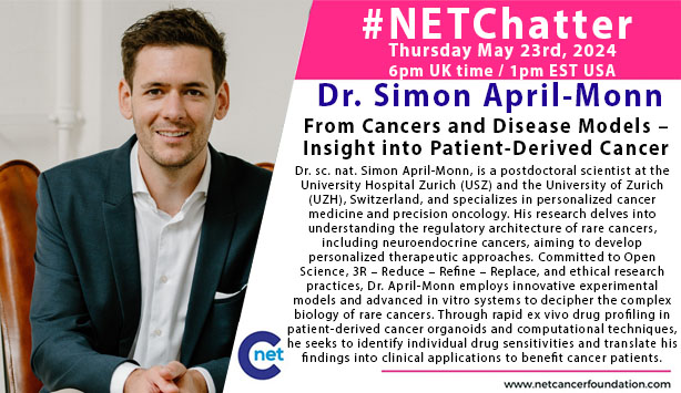 NET CANCER FOUNDATION (@netcancerfound) on Twitter photo Please join us on Thursday for this months NETChatter. We are really looking forward to <a href="/SimonAprilMonn/">Simon L. April-Monn, PhD</a> presentation. DM us for the Zoom link. Please join us on Thursday for this months NETChatter. We are really looking forward to <a href="/SimonAprilMonn/">Simon L. April-Monn, PhD</a> presentation. DM us for the Zoom link.