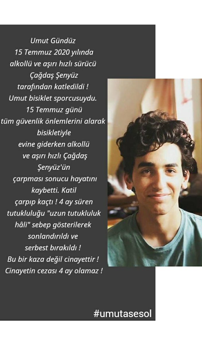 Seyirci kalınan ölümlere son. 
Bu cezasızlık devam ettiği sürece daha çok canımızı bizden koparacaklar !!
#umutasesol