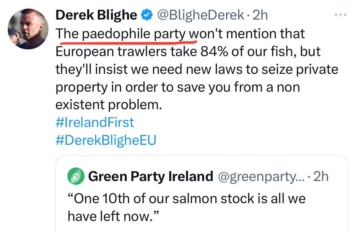 Just Derek Blighe trying to land himself another court case here. This man is not a diplomat and never will be.

@greenparty_ie