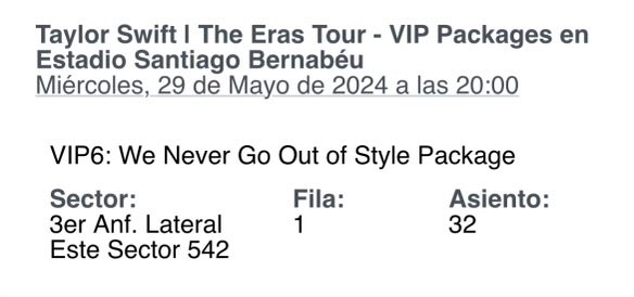 vendo entrada Taylor Swift - The Eras Tour, Madrid 29 de Mayo. VIP Packages
#TaylorSwiftErasTour #TheErasTourTicket