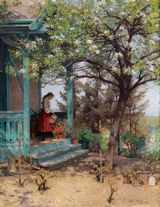 🎨Franz Horst Austrian (1862–1956) Garden Idyll