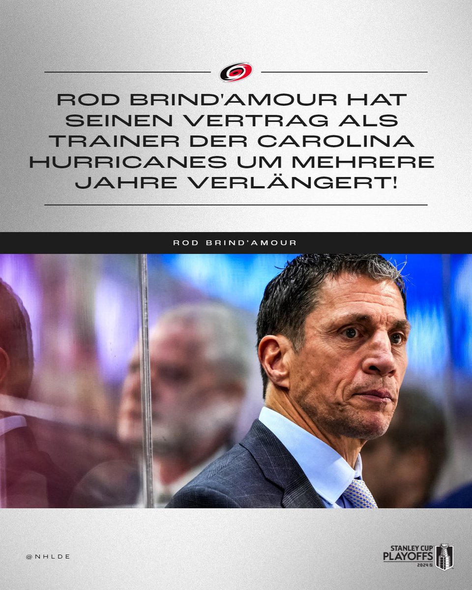 Die Carolina Hurricanes melden Vollzug: Rod Brind'Amour bleibt für weitere Jahre bei den Canes an Bord! 🌪️

#LetsGoCanes | @canes | #Brindamour | #StanleyCup