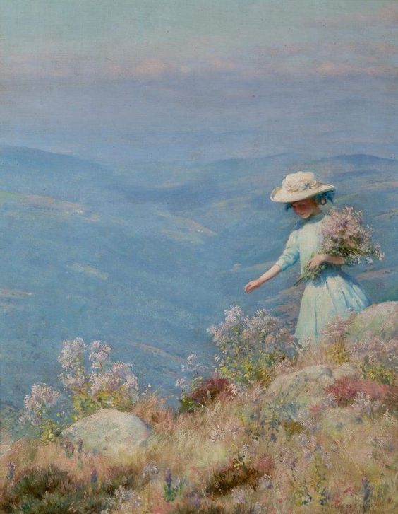 🎨Charles Courtney Curran (1861 - 1942) Gathering Flowers, 1911