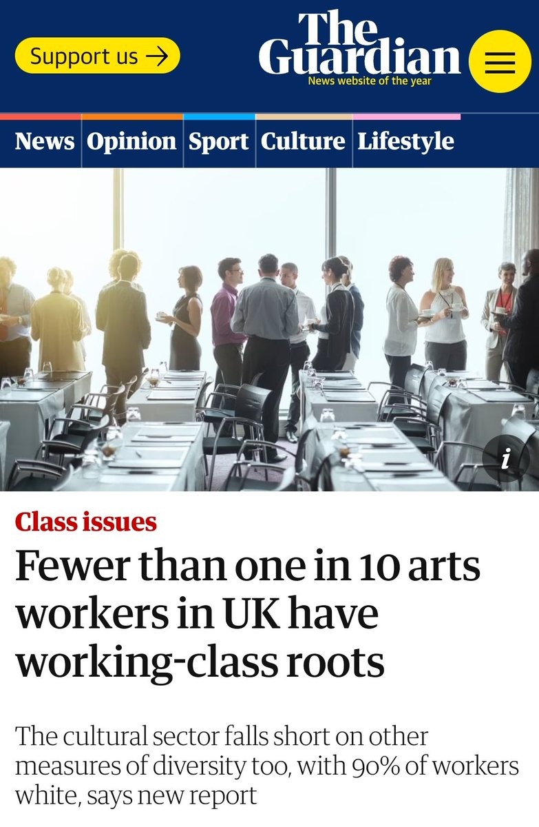 'Working-class people are underrepresented in every area of arts and culture. They make up 8.4% of those working in film, TV, radio, while in museums and libraries, the proportion is only 5.2%, 90% of workers are white and only 20% are disabled.'