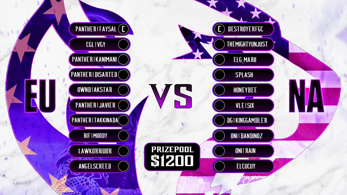 Get ready for the ultimate showdown! 🩸

Team 🇪🇺 EU, led by <a href="/Faysalkombat/">Panther | Faysal</a> , takes on  Team 🇺🇸 NA, led by <a href="/DestroyerFGC/">Destroyer</a>, in a 10 vs 10 battle. 

Winning team will guarantee the prize pool of $1200.

$200 going for the team captain and $1000 divided for the winning team.

Tune in
