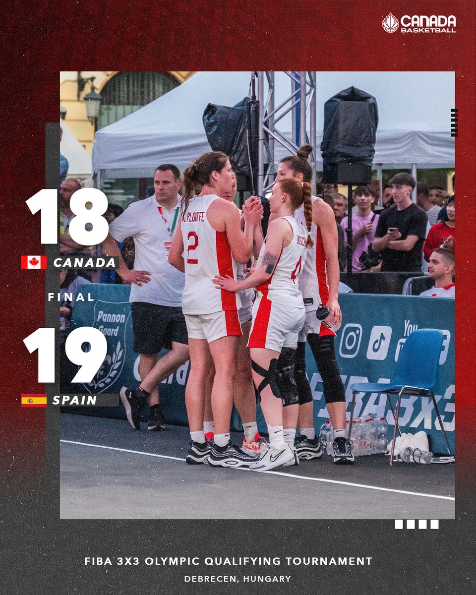 One more chance at an Olympic berth 🇨🇦 Canada falls to Spain on a tight buzzer-beater & will face Hungary for the third ticket to Paris 2024 within the hour #3x3OQT | #CB3x3