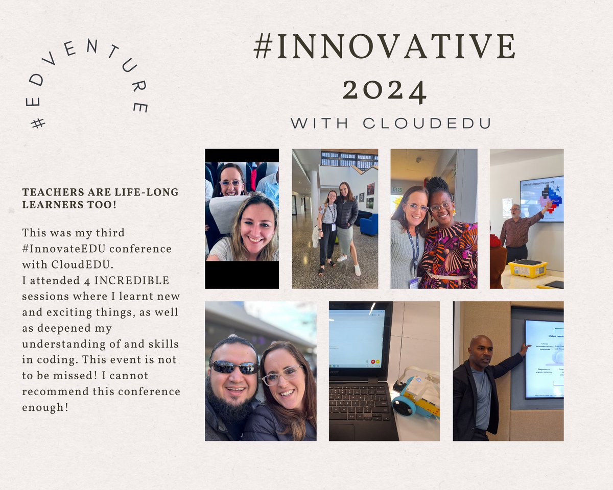 Kerry-Ann vd Merwe (@techieteacherza) on Twitter photo What another OUTSTANDING #EDventure with <a href="/cloud_ed/">CloudEDU</a> and their #InnovateEDU Conference! One of my absolute favourite events to attend. Thank you <a href="/EdTechKevin/">Kevin Sherman</a> and Team for another incredible conference! <a href="/k_shelton/">Ken Shelton</a> <a href="/abid_patel/">Abid Patel</a> <a href="/mmamotlhabi/">Mmamotlhabi Tlailane</a> @stuartswann <a href="/redefineED/">Georgina Dean 🪄 #SBSWinner #TheFutureIsNow</a> <a href="/kernkelley/">Kern Kelley</a> What another OUTSTANDING #EDventure with <a href="/cloud_ed/">CloudEDU</a> and their #InnovateEDU Conference! One of my absolute favourite events to attend. Thank you <a href="/EdTechKevin/">Kevin Sherman</a> and Team for another incredible conference! <a href="/k_shelton/">Ken Shelton</a> <a href="/abid_patel/">Abid Patel</a> <a href="/mmamotlhabi/">Mmamotlhabi Tlailane</a> @stuartswann <a href="/redefineED/">Georgina Dean 🪄 #SBSWinner #TheFutureIsNow</a> <a href="/kernkelley/">Kern Kelley</a>