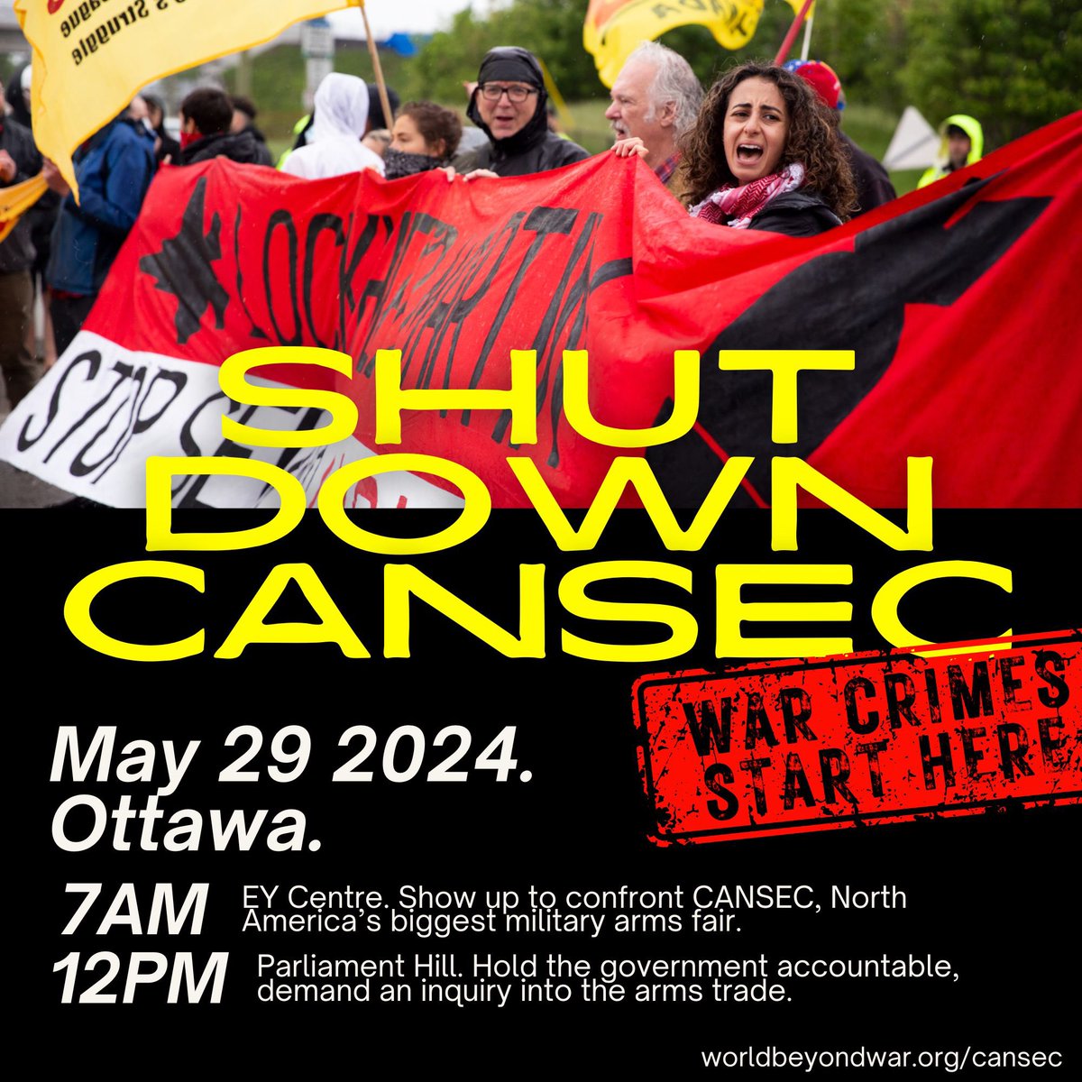 North America’s biggest military and weapons show starts on May 29. This is our chance to confront govt, military, and weapons reps from Israel, Canada, and around the world — the people profiting most from genocide and bloodshed. #ShutDownCANSEC Info: worldbeyondwar.org/cansec