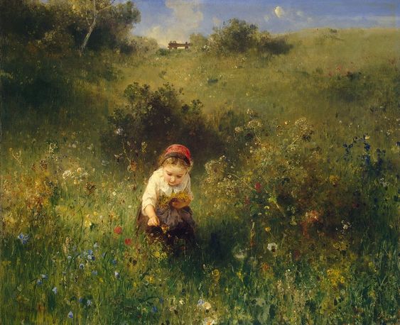 🎨Ludwig Knaus (1829 – 1910) Girl in a Field