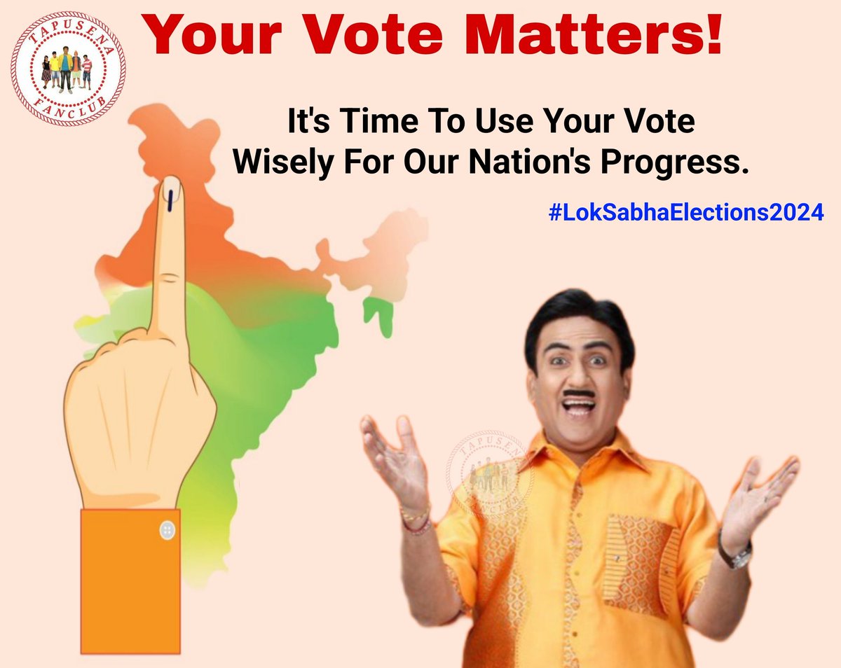 Every vote counts! Let's use our voting rights for the betterment of our nation in this Lok Sabha election. #LoksabhaElections2024 #Elections2024 #Elections #ChunavKaParv #DeshKaGarv #TSFC #Tapusenafanclub #TMKOC #TaarakMehtaKaOoltahChashmah