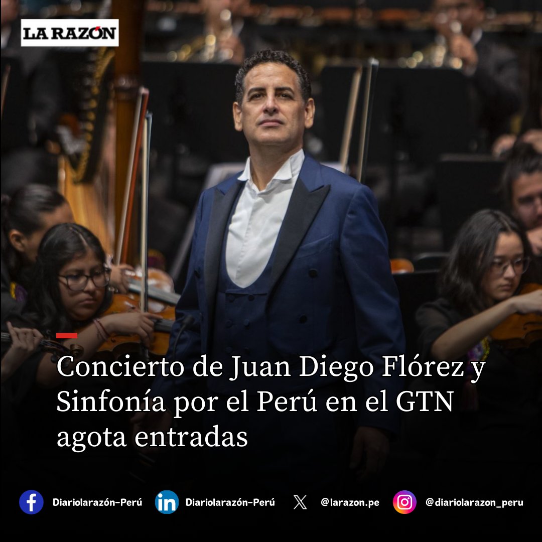 🚨El concierto de Juan Diego Flórez será el 15 de junio a las 8:00 p.m. en el Gran Teatro Nacional. Participará la Orquesta Juvenil Sinfonía por el Perú, una organización sin fines de lucro presidida por el reconocido tenor desde hace trece años.