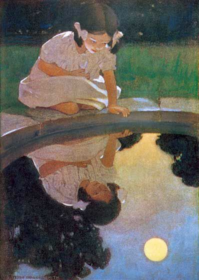 🎨Jessie Willcox Smith (1863-1935) Looking at the Moons Reflection