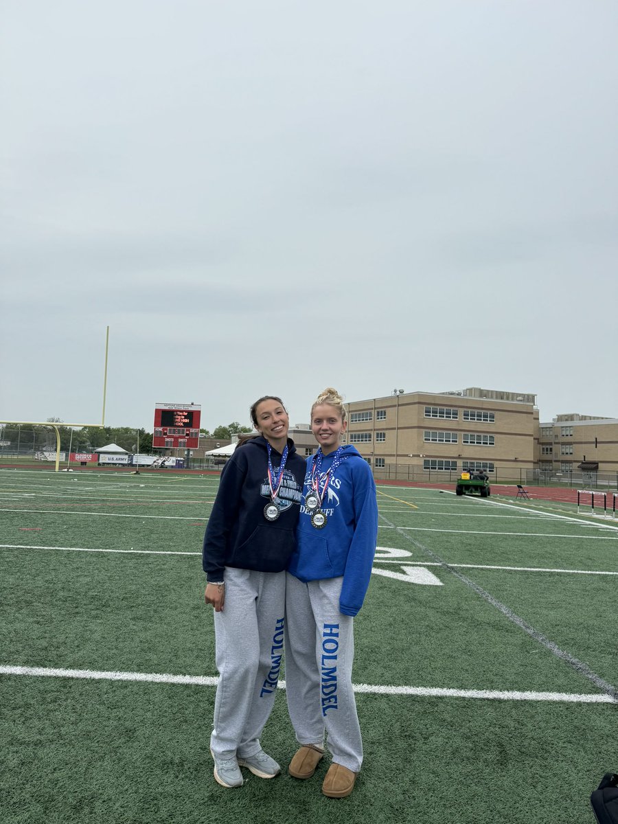 HHSCoachCole's tweet photo. These two seniors!!  After dominating the Monmouth County Championships LJ and TJ they continued to shine - going 🥇🥈in the LJ and with both girls jumping over the previous school record of 17’9.75” from 1986!  They also took 2nd and 6th in the Triple Jump! https://t.co/mijElujewF