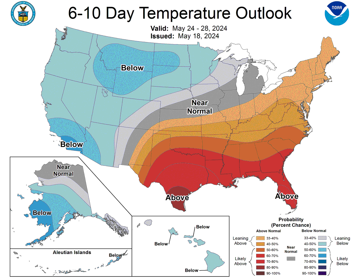 🌡️According to CPC, above average temperatures seem likely to stick around as we get into the end of May. Summer is coming up quick!