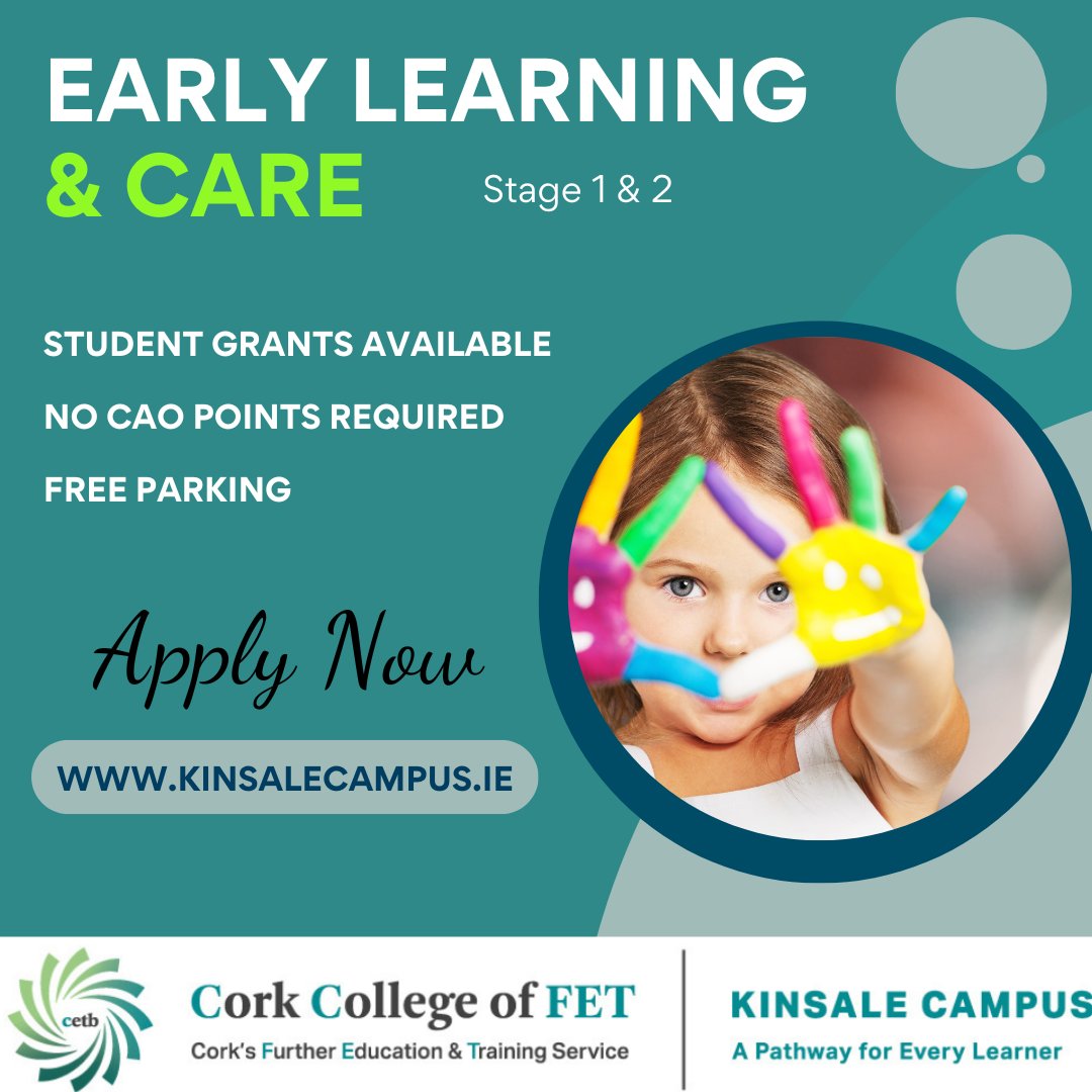 Study local & pursue a worthwhile career in childcare. Apply now kinsalecampus.ie #childcare #earlylearning #creche #montessori #kinsale #specialneeds #cork #ireland