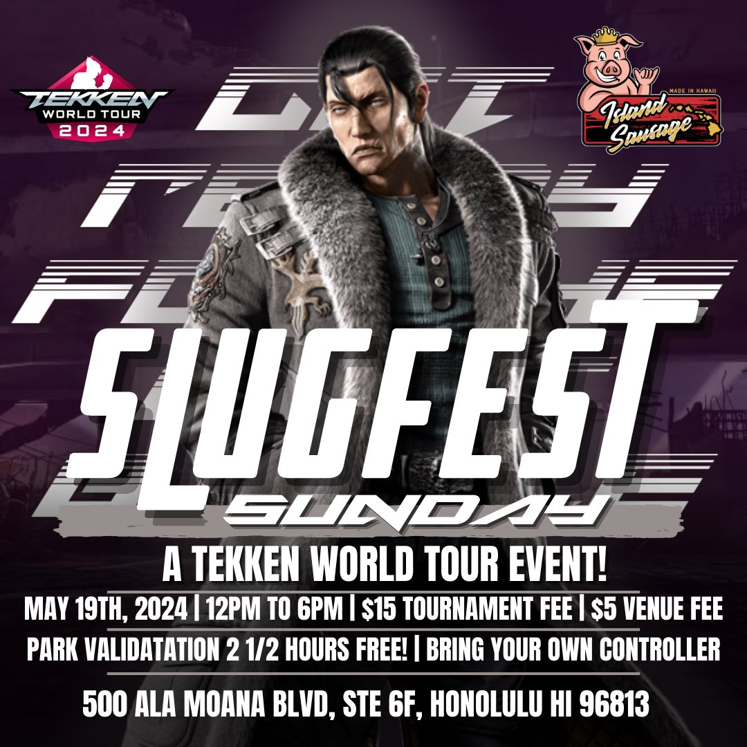 Today is the day! Our 2nd Tekken World Tour event will be happening over at Island Sausage. Doors open at 12pm, with the tournament starting at 1:30pm. Admission is $5 (or free with a $15 food purchase). Tournament entry is $15. #islandsausagehi #808fgc