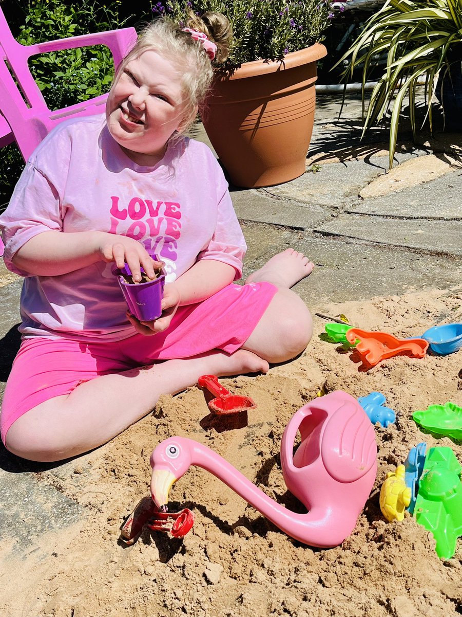 Hello Twitter (X🤪) It’s been a while. 
But my extremely special 15 year old Evie 🥰was so cute playing in our homemade sandpit today I had to share the smiles.☺️
#RareGenetics
#LearningDisability
#Epilepsy
#FindTheSmiles