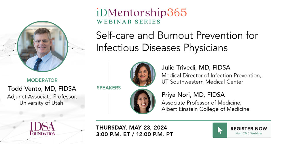 Physician #burnout is on the rise. Join IDSA members Julie Trivedi, MD, FIDSA, (@DrJulieTMD) & Priya Nori, MD, FIDSA, (@PriyaNori) this Thurs. 5/23 at 3pm ET for a workshop on preventing physician burnout and techniques for enhanced well-being. Register: bit.ly/4bmoX1b