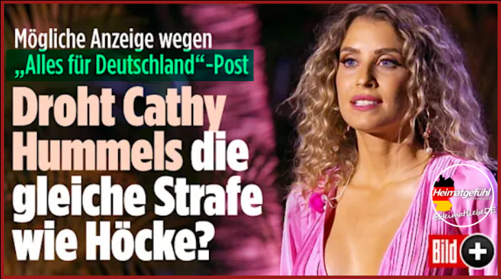 Wenn alles mit rechten Dingen zugeht, wird Cathy Hummels ebenso verurteilt wie Höcke! 

Es bleibt spannend. 🍿