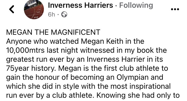Inverness Harriers say last night’s run by Megan Keith was “the greatest run ever by an Inverness Harrier in its 75 year history.” 👏👏👏