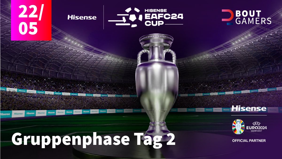 Am Mittwoch den 22.05 findet Tag 2 der Gruppenhase des Hisense EA FC Cup statt. Diese könnt ihr live mitverfolgen auf Joyn.at 👀

@boutgamers_gg 
<a href="/HisenseIntl/">HisenseInternational</a>                                  #Werbung