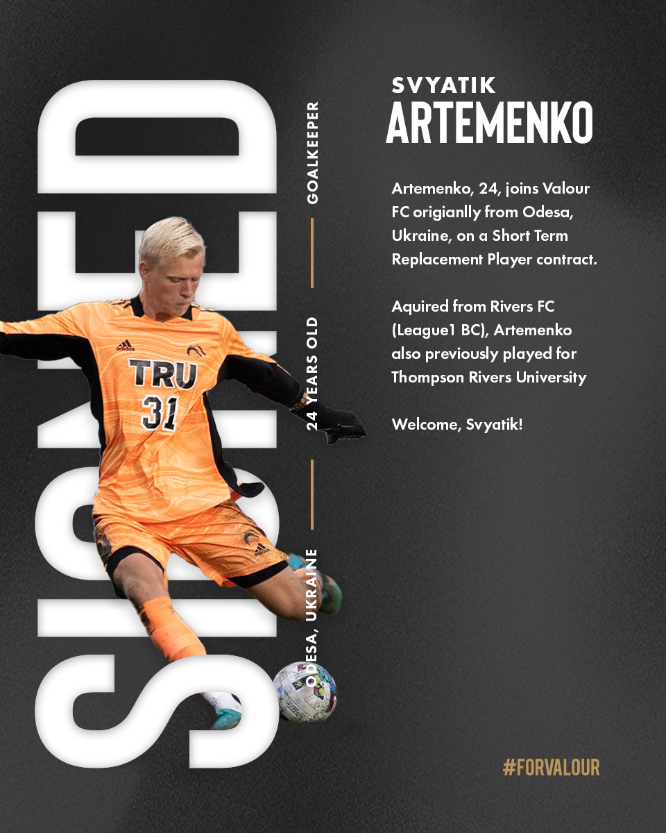 NEW (but wpg grown) SIGNING ALERT⚠️ due to not receiving Kour's international transfer on time, we have signed goalkeeper, Svyatik Artemenko, on a Short Term Replacement Player, contract. #ForValour