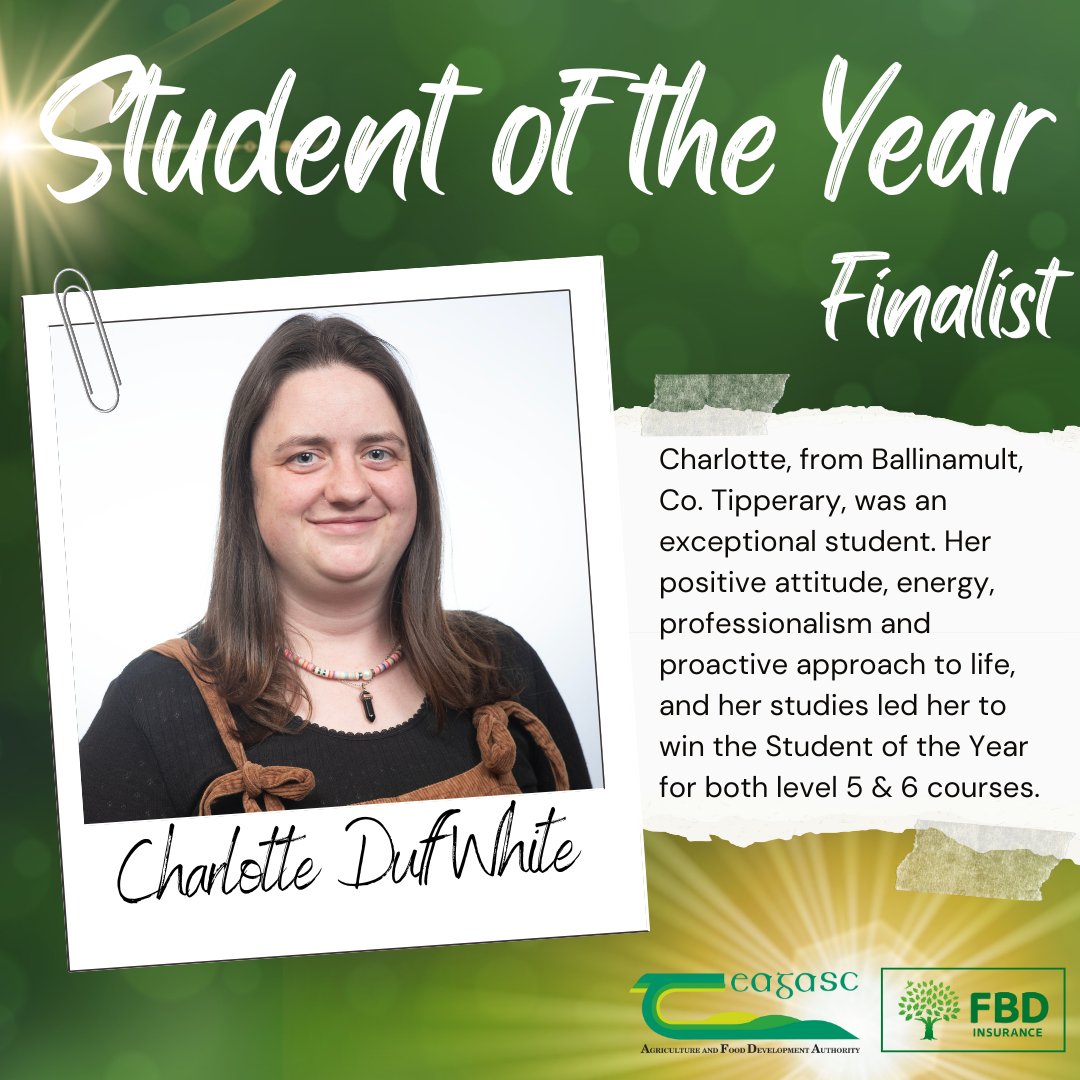 Charlotte Duff White is a finalist in the Teagasc/ FBD Student of the Year Awards. Charlotte decided to study horticulture and impressed with her positive energy, professionalism and proactive approach to life and her studies. Find out more bit.ly/3oSckYp @fbd_ie