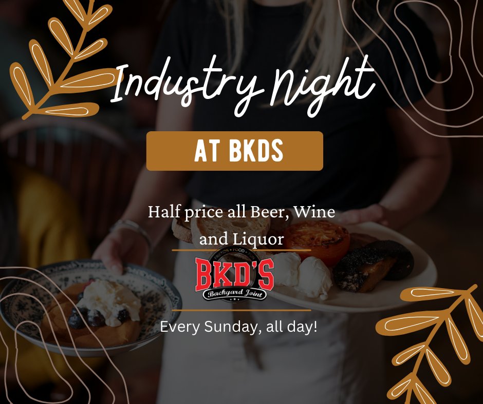 Hey industry peeps! We know you work hard, so come unwind with us at BKDs for our industry 'night'! Enjoy half price on all beer, wine, and liquor today. You deserve it! 🍻🥂 #BKDsChandler #chandler #gilbert #restaurant #industrylove #restaurantemployees