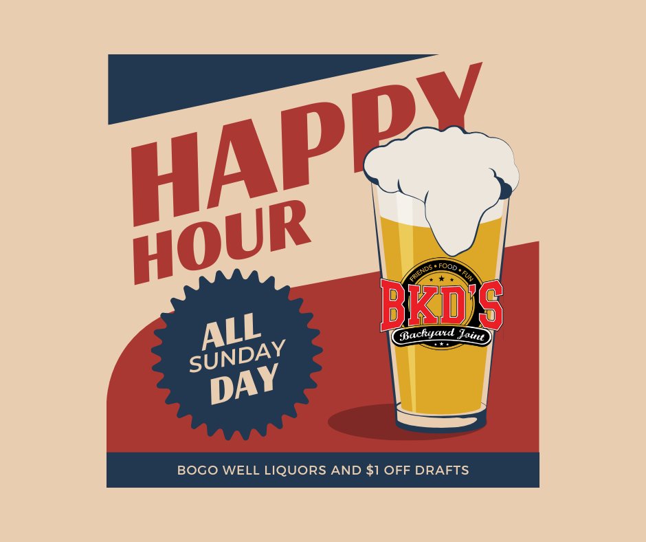 End your weekend on a high note with our all day happy hour every Sunday at #BKDsChandler! Enjoy $1 off drafts and BOGO well liquors. Cheers to good times and great deals! #chandler #gilbert #happyhour #drinks 🍻🥃