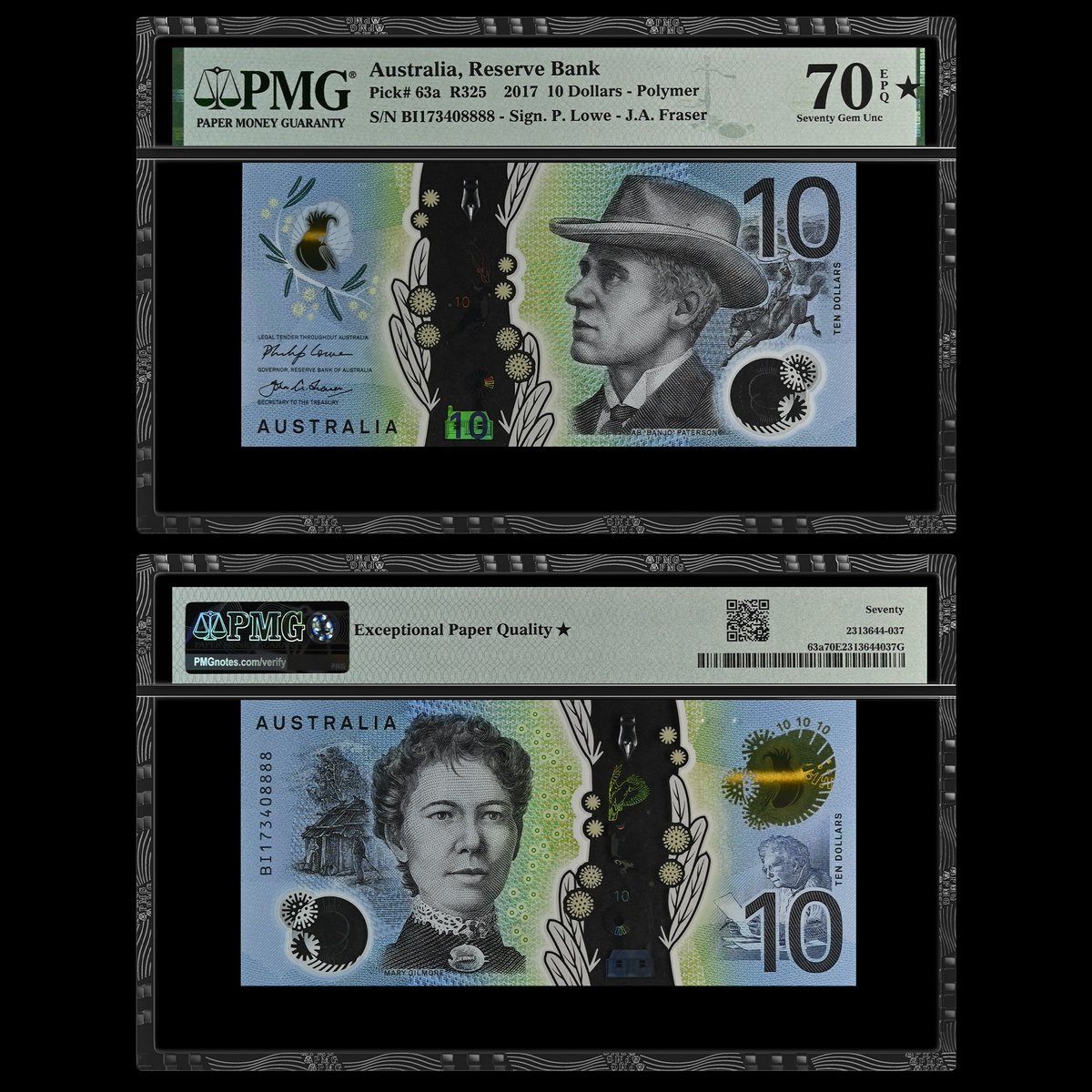 Note of the Day: Today’s #SuperSunday featured banknote is this superb Australia, Reserve Bank 2017 10 Dollars graded PMG 70★ Gem Uncirculated EPQ. Learn what it takes for a banknote to earn PMG’s highest grade at PMG.click/scale