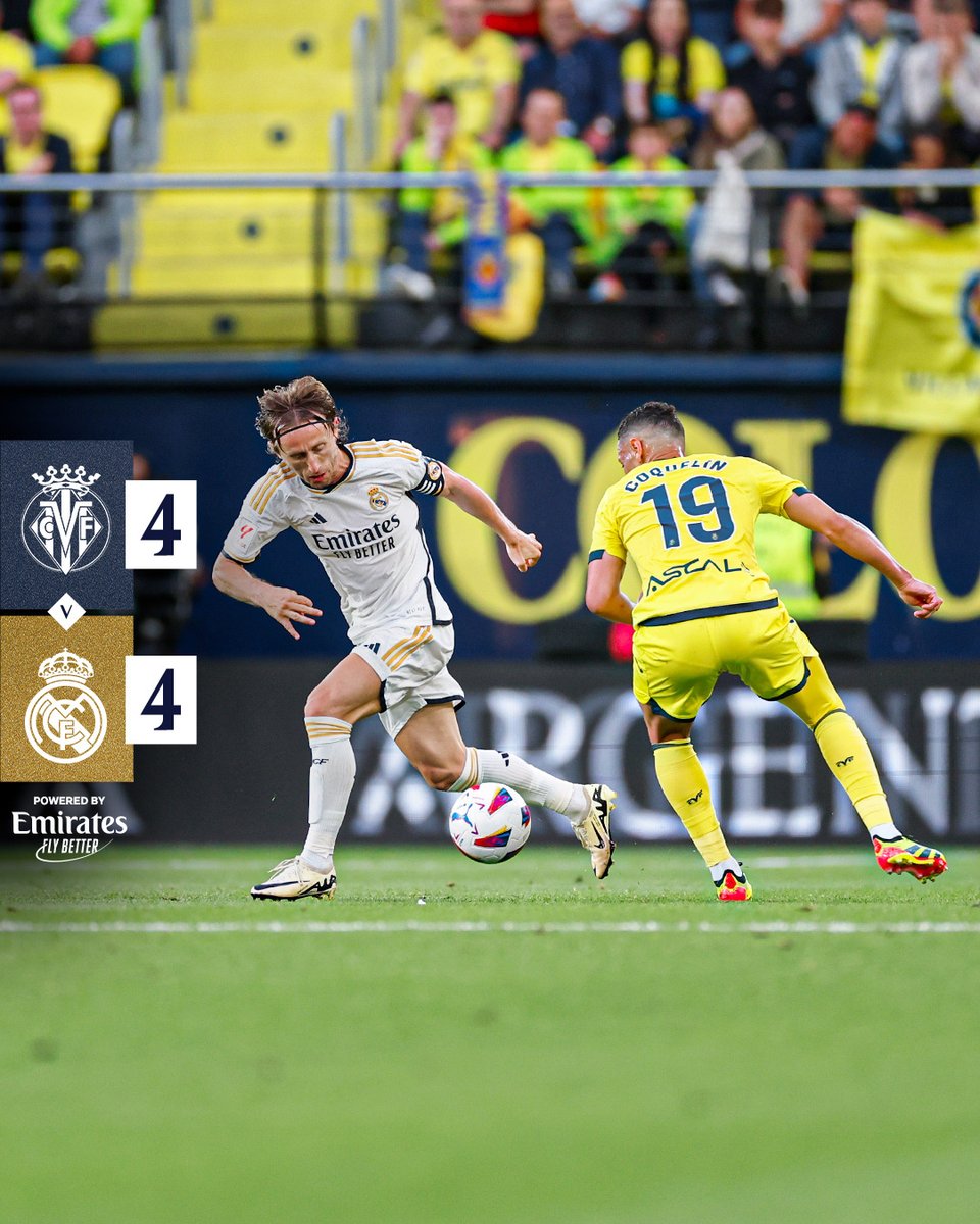 🏁 @villarrealcfen 4-4 @realmadriden ⚽ 10' @10ardaguler ⚽ 30’ @joselumato9 ⚽️ 39’ Sørloth ⚽ 40’ @LucasVazquez91 ⚽ 45’+2’ @10ArdaGuler ⚽️ 48’ Sørloth ⚽️ 52’ Sørloth ⚽️ 57’ Sørloth #VillarrealRealMadrid | #Emirates