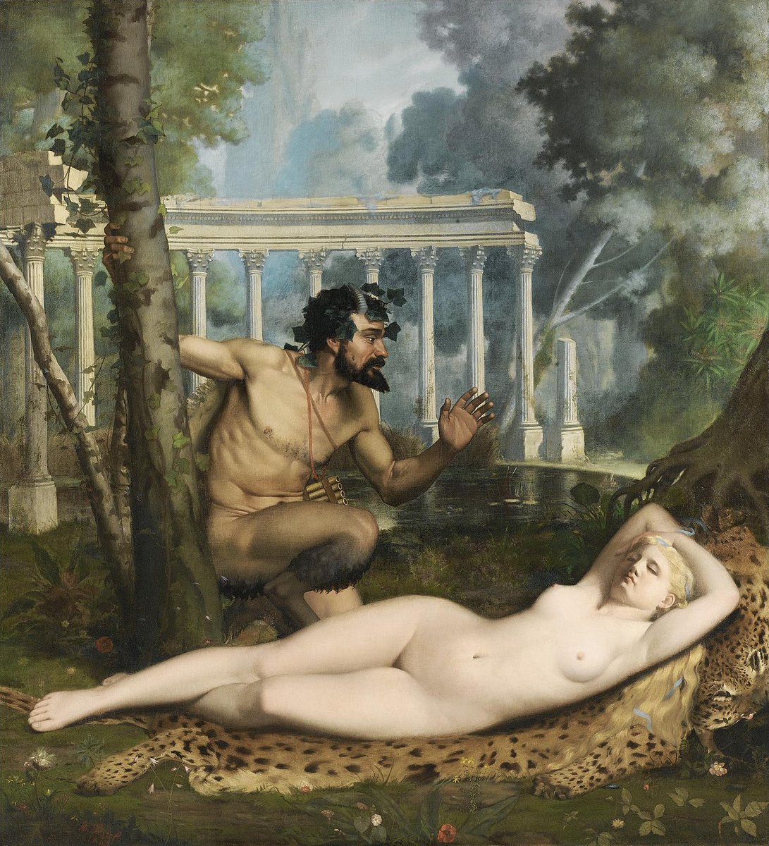 #QuadroDelGiorno 🎨#AdolpheAlexandreLesrel (Genêts, #19maggio 1839 – Genêts, 25 febbraio 1929) - Pan e Venere, 1865. Olio su tela: 176 × 161 cm. Collezione privata.