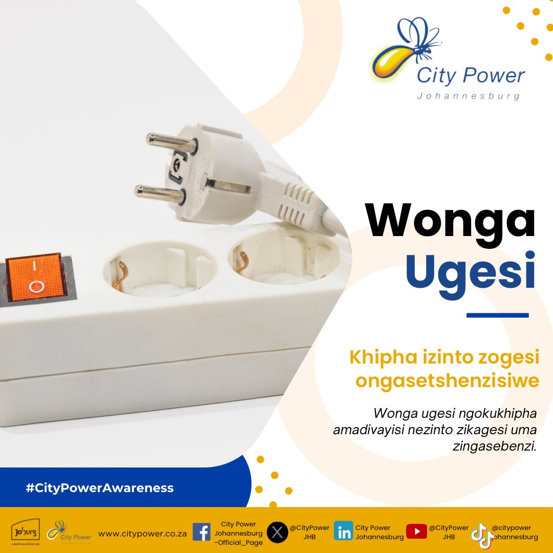 #CityPowerAwareness English Translation Unplug unused electronics: Save energy by unplugging devices and appliances when not in use. ^TM