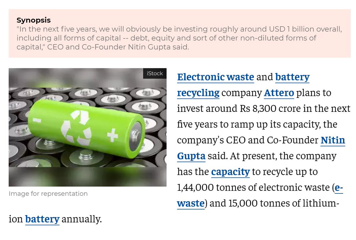 Attero plans to invest over Rs 8,000 crore in 5 years to ramp up e-waste, battery recycling capacity economictimes.indiatimes.com/industry/cons-…
