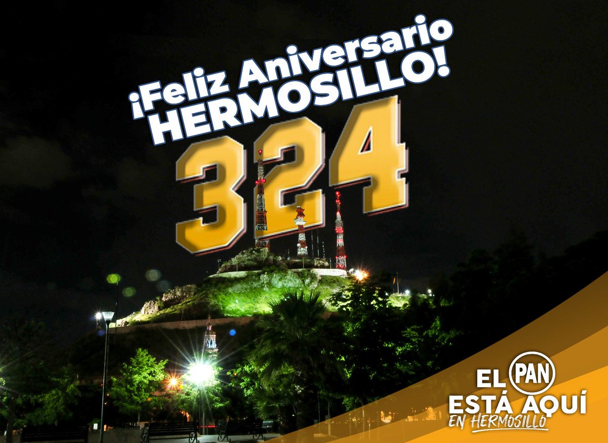 Feliz aniversario Hermosillo!
Hace 324 años se fundó el primer asentamiento en la ciudad, que hoy sigue creciendo, y que con el esfuerzo de todas y todos,  vamos a construir ¡el mejor Hermosillo de la historia! #QueSueneLaH